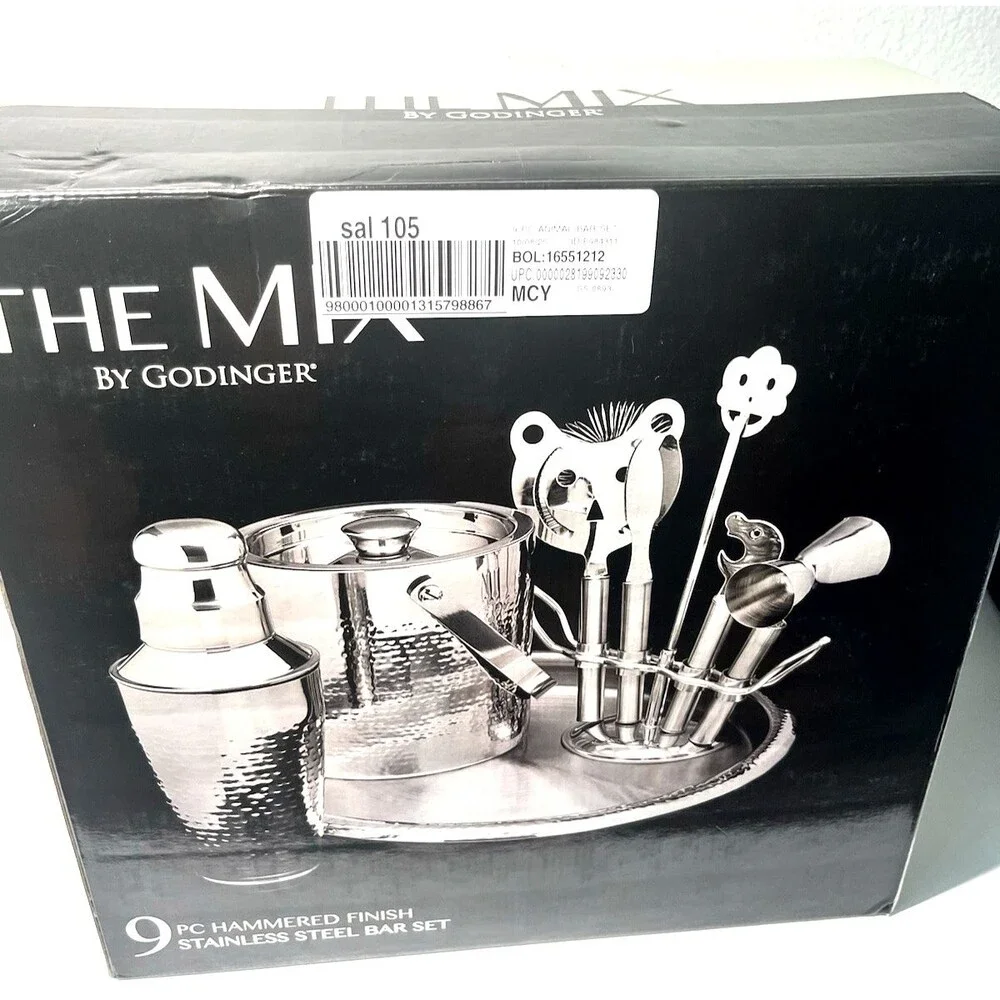 Godinger Hammered Stainless Steel 9‑Piece Barware Set – Sleek Home Bar Gift Set